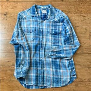Lucky Brand Blue and White Plaid Button Down Shirt, All cotton